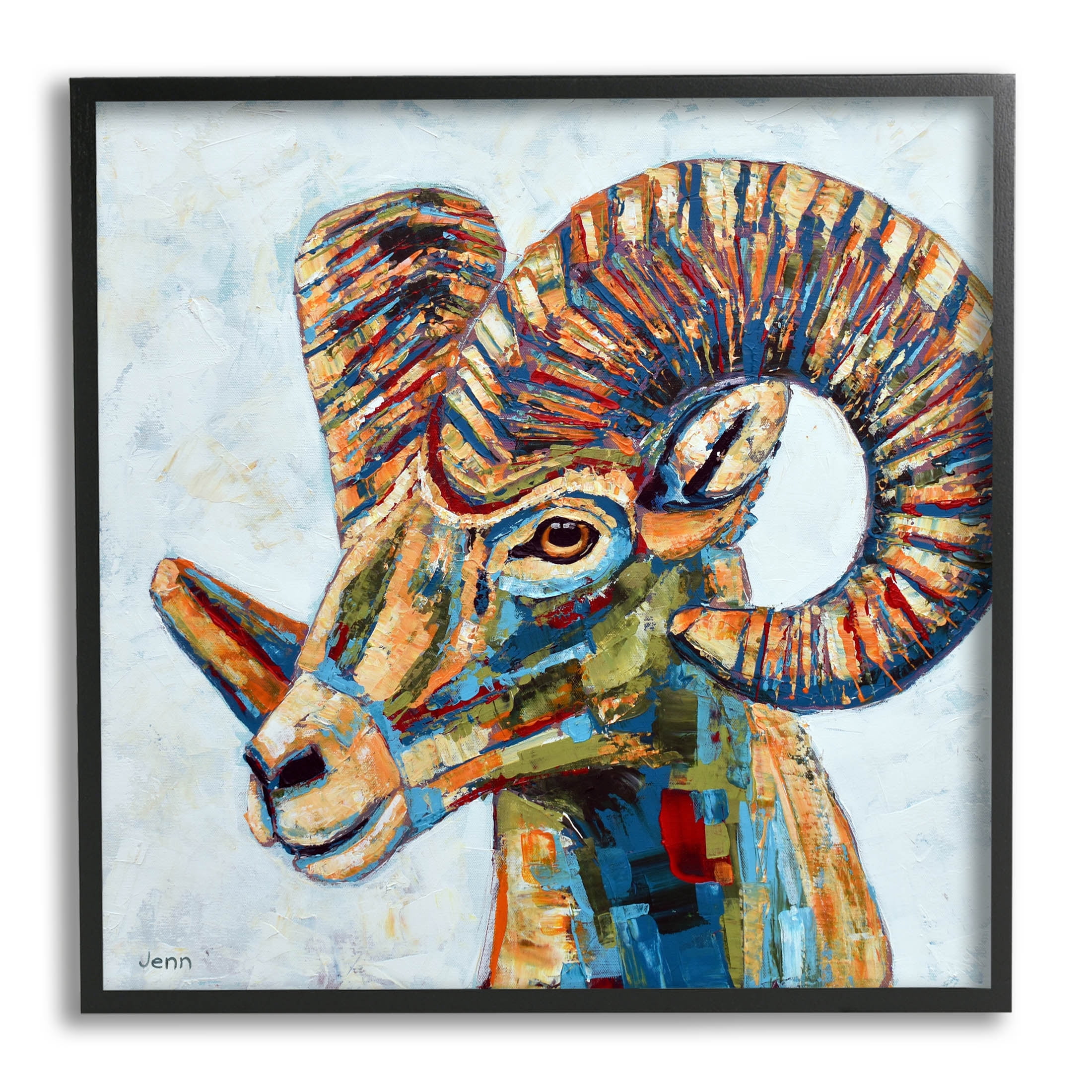 Modern Ram Hued Portrait Animals & Insects Painting Black Framed Art Print Wall Art