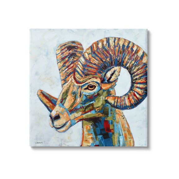 Modern Ram Hued Portrait Animals & Insects Painting Gallery Wrapped Canvas Print Wall Art