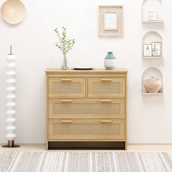 Modern Rattan Cabinet with 4 Deep Drawers / Meets All Kinds of Storage Demands