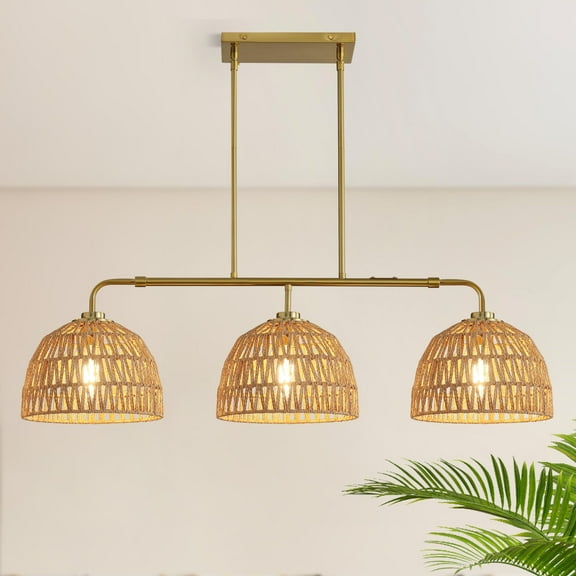 Modern Rattan Chandelier Fixture Kitchen Island Hanging Ceiling Lights for Dining Room