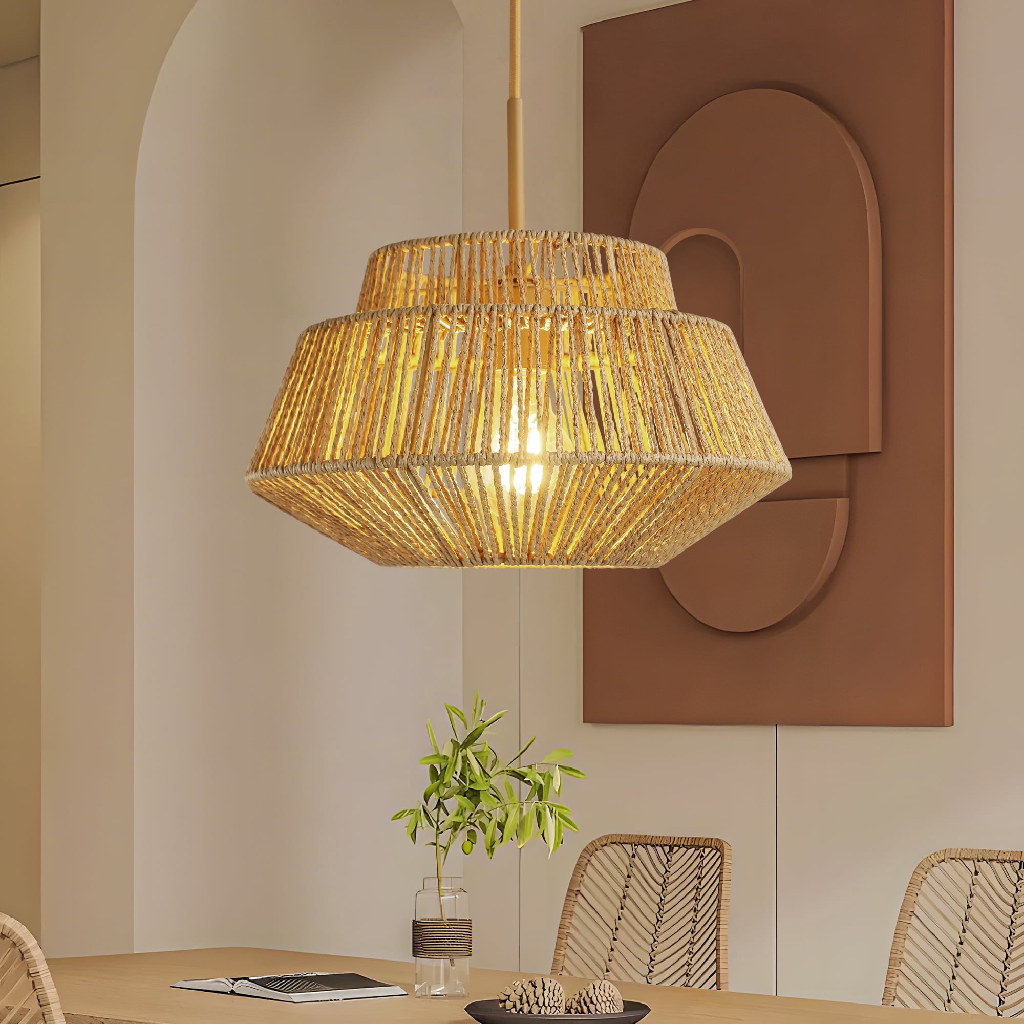 Modern Rattan Chandelier Light Fixtures, 1-Light Rattan Pendant Light ...