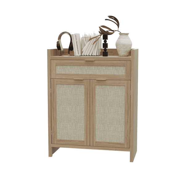Modern Rattan Shoe Storage Cabinet, 4 Layers Entryway Shoe Cabinet Accent Console Cabinet Table with Adjustable Shelves, Natural