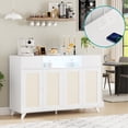 thumbnail image 1 of Modern Rattan Sideboard Buffet Cabinet with 4 Doors and 2 Drawers & LED Lights & Power Outlets,Storage Cabinet for Dining Room, Kitchen, Living Room,White, 1 of 7