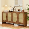 thumbnail image 1 of Modern Rattan Sideboard Buffet Cabinet, Boho Kitchen Buffet Table Console Cabinets with Adjustable Shelves, Living Room TV Stand for TVs up to 65", for Dining Living Room Entryway, Walnut, 1 of 8