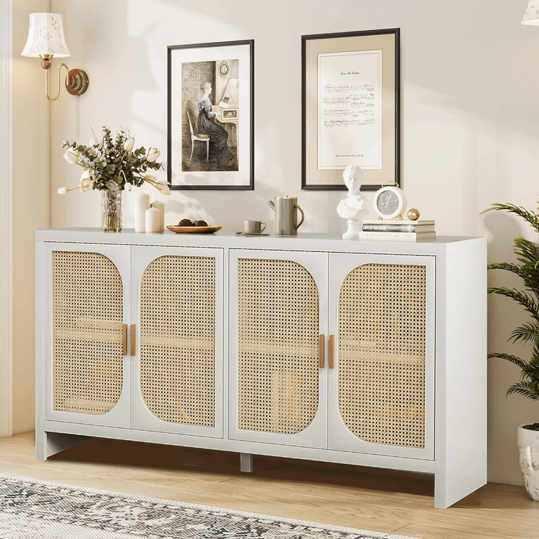 White and rattan tv unit discount
