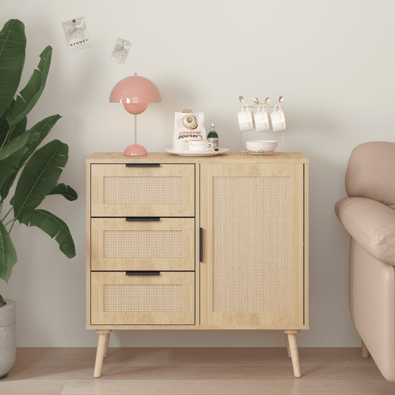 Modern Rattan Wood Dresser Storage Locker, Multi-Color