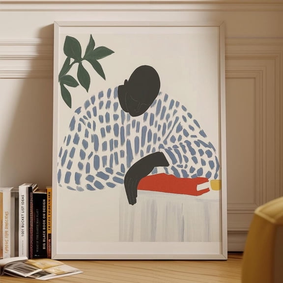 Modern Reading Portrait Art, Abstract Figure Dotted Sweater, Minimalist Cozy, Bold Contemporary Stylish Home Print Wall Art, Modern Wall Decor, 12x18 UNFRAMED