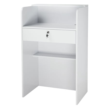 Modern Reception Desk 23.6 Inch Front Counter Table with Drawer, White Retail Checkout Stand for Office Lobby Salon