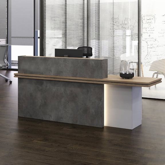 Modern Reception Desk 94 in Wide with Lockable & LED Lighting for Hotel Lobby