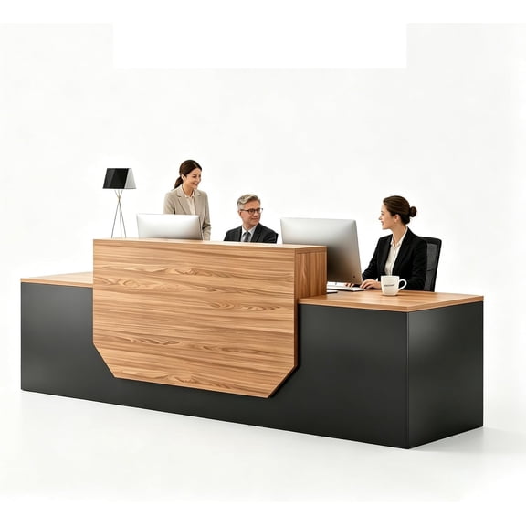 Modern Reception Desk with Counter,Large Front Desk T Shaped Reception Counter with 2 Lockable Drawers and 2 Mobile Storage Cabinets,Receptionist Desks for Office,Salon,or Retail, Checkout Counter