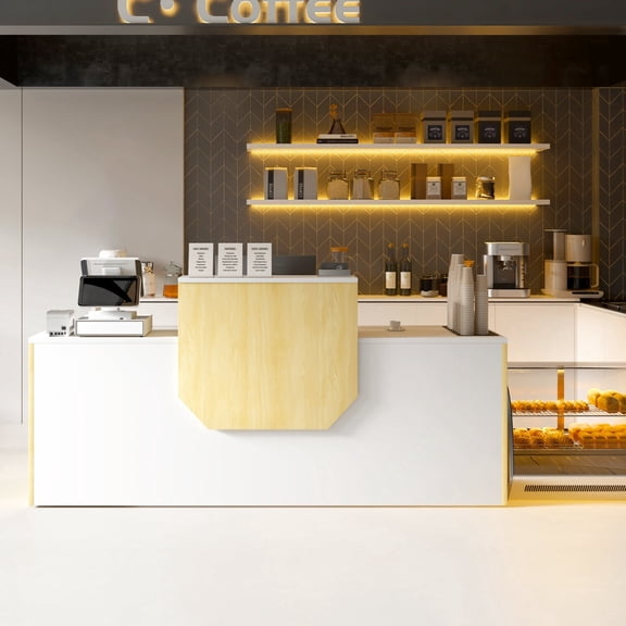 Modern Reception Desk with Counter,Wood retail Counter Checkout with Cable Grommet,63 Inch Front Desk for Checkout,Retail Counter for Salons,Offices, Lobbies, Retail Stores