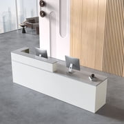 Modern Reception Desk - Lockable Drawers, Cable Management & Silent Tracks for Office, Lobby, Salon White & Gray; Right Hand High; 71"L x 24"W x 39"H