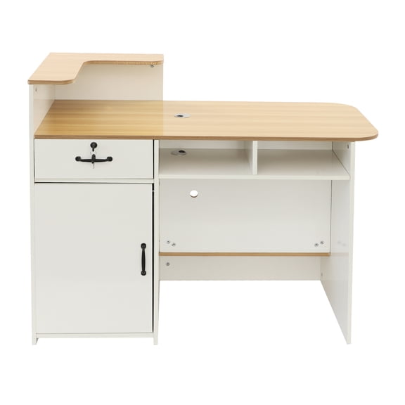 Modern Reception Desk with Locking Drawer & LED Lights, 47" L x 20" W Small Front Desk Reception Counter for Office, Salon, Store