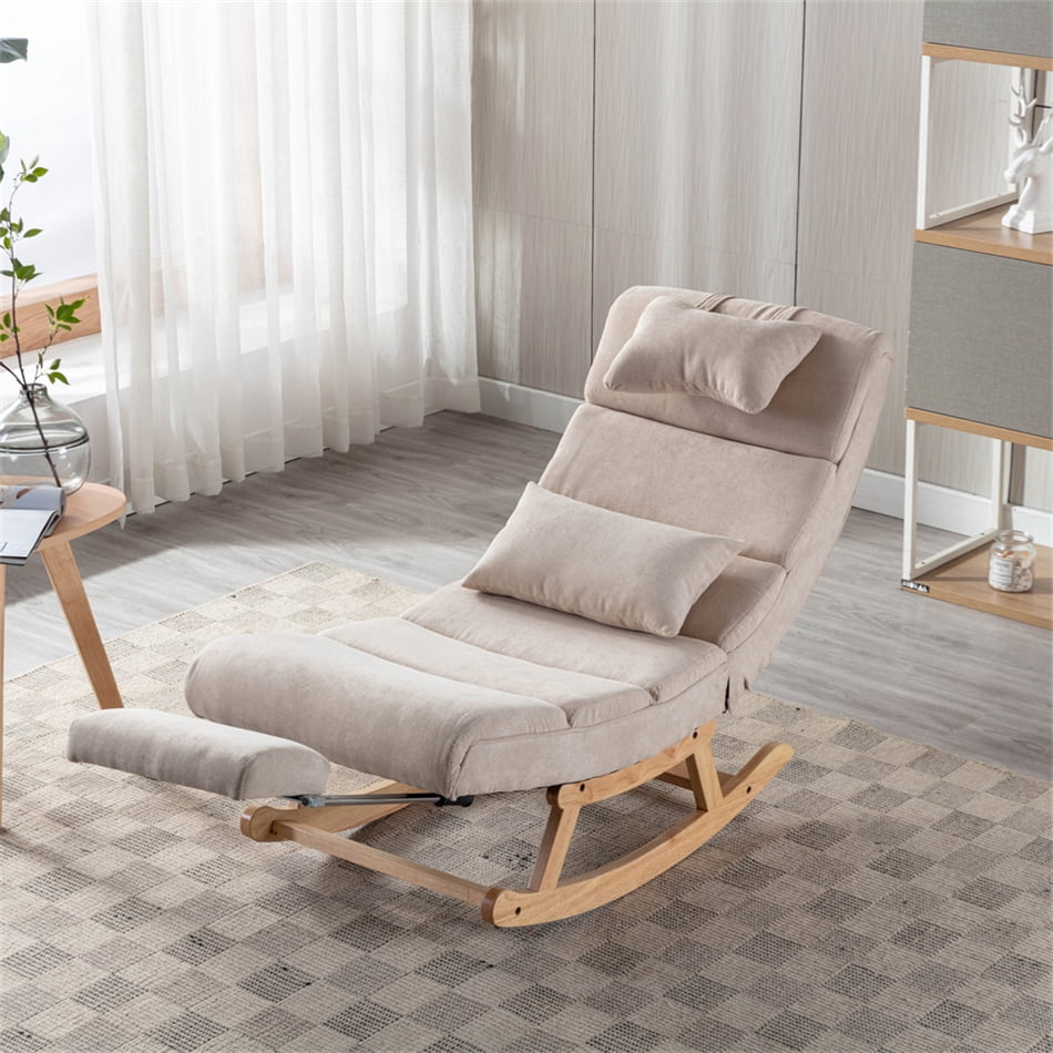Modern Recliner Rocking Chair with Headrest & Lumbar Pillow ...