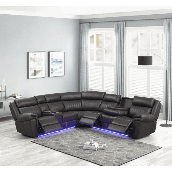 Modern Recliner Sectional Sofa with Wood in Gray | Integrated Tech Features & Multiple Colors