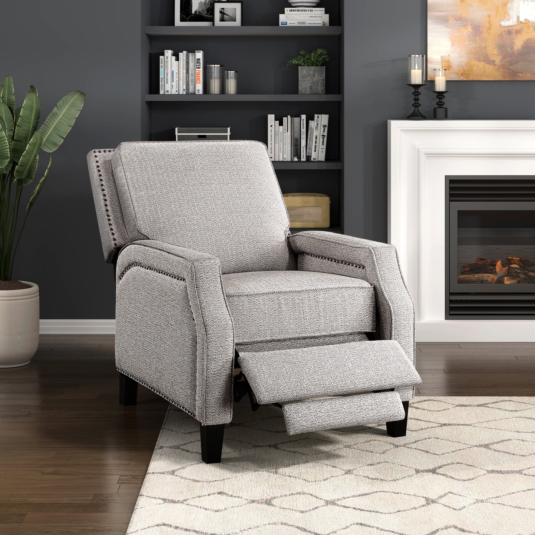 Modern Reclining Chair In Coconut Chenille With Pocket Coils Push Back Chenille, Solid Wood Frame, 1pc Cushion Seat, Transitional Style, 30" X 38" 39"h, 25" Arm Height