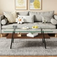 thumbnail image 1 of Modern Rectangle Coffee Table with Tempered Glass Top and Black Metal Legs, Durable Living Room Accent Table, Easy Clean Smooth Edges, 1 of 9