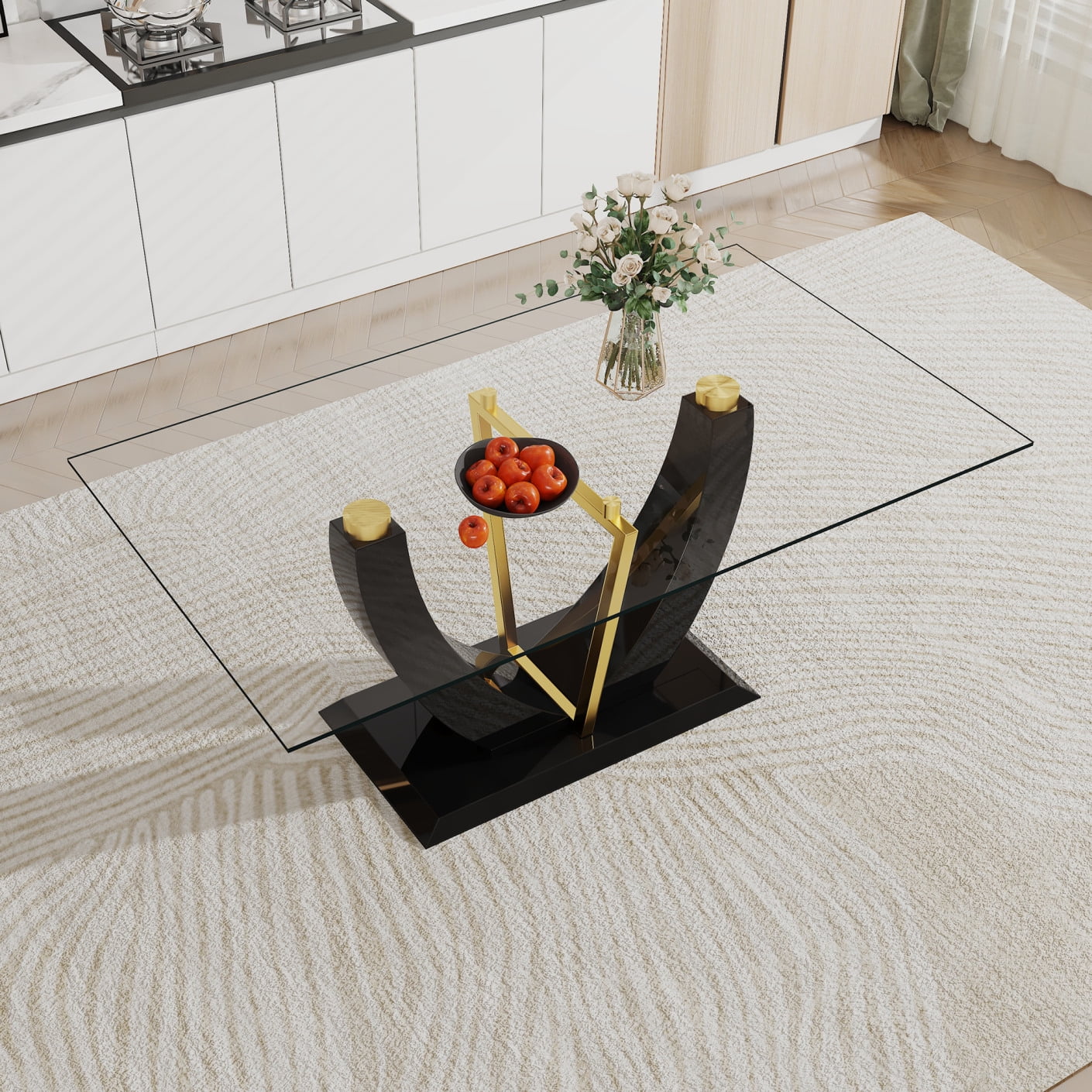 Modern Rectangle Dining Table with 0.31-inch tempered glass table top ...