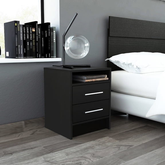 Modern Rectangle End Table with Shelf / Efficiently Organizes Bedroom Items