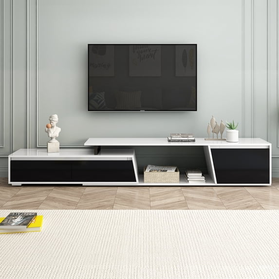 Modern Rectangle Extendable TV Stand, Wood Entertainment Center Media Console Table TV Cabinet with 2 Drawers and 1 Cabinet