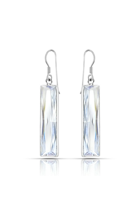 Modern Rectangle Fashion Crystal Prism .925 Sterling Silver Dangle Earrings