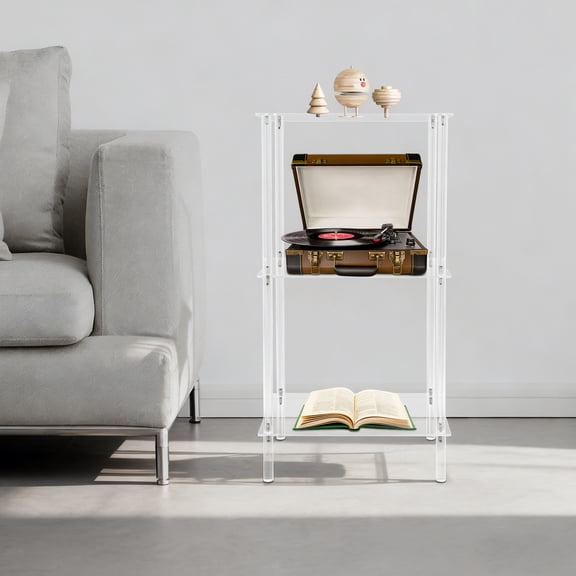 Modern Rectangle Freestanding Acrylic Clear Record Player Stand Side Table/End Table for Living Room
