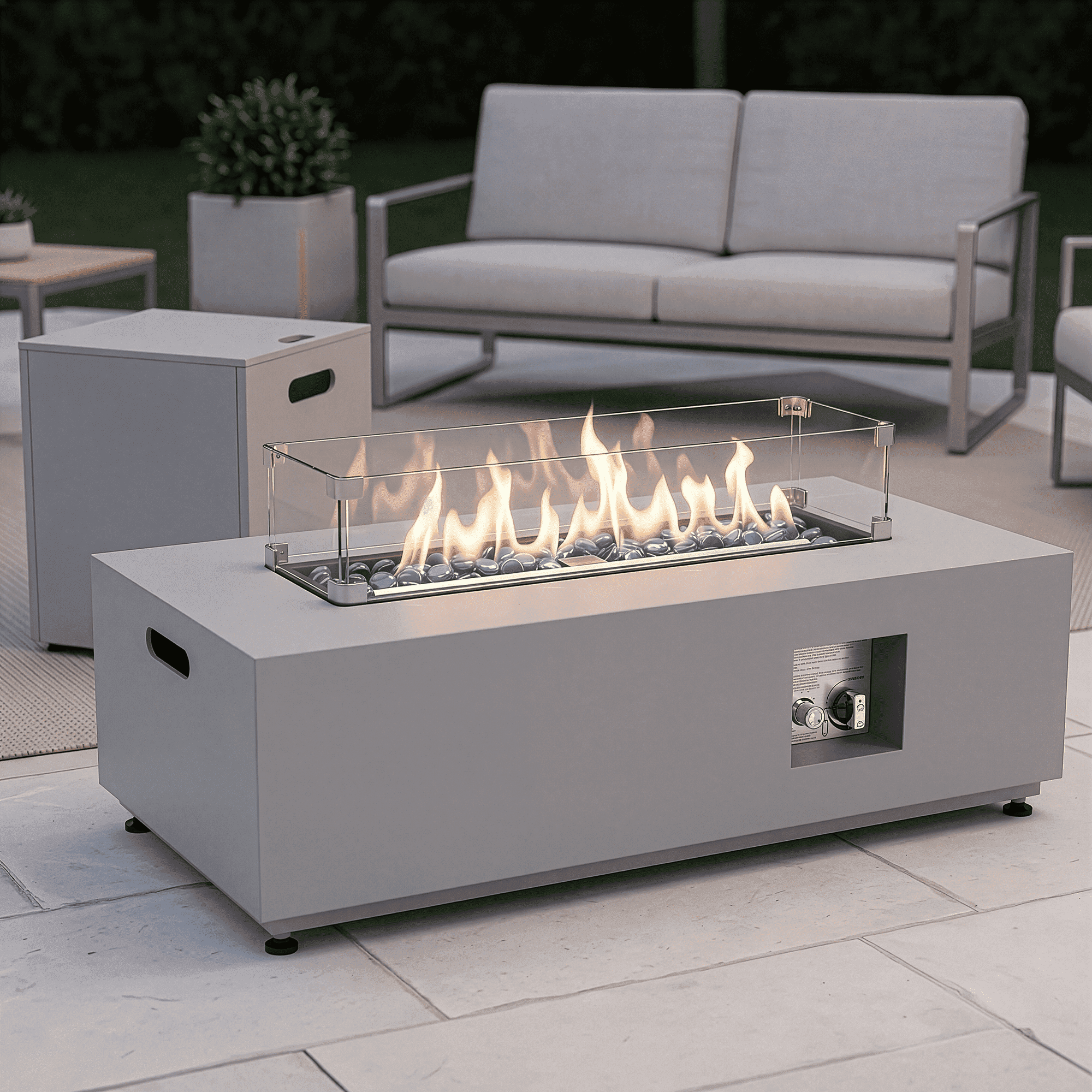 RADIATA 42" Outdoor Propane Fire Pit Table, No Assembly 50,000 BTU Rectangle Gas Fire Pit, Natural Gas Compatible with Conversion Fitting, Hidden Propane Tank Table, CSA Certified, Light Gray