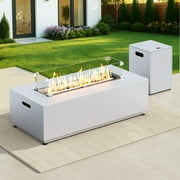 RADIATA 42" Rectangle Fire Pit Table, Dual-Fuel (Propane Hidden-Tank or Natural Gas), 50,000 BTU,CSA Certified, Light Gray