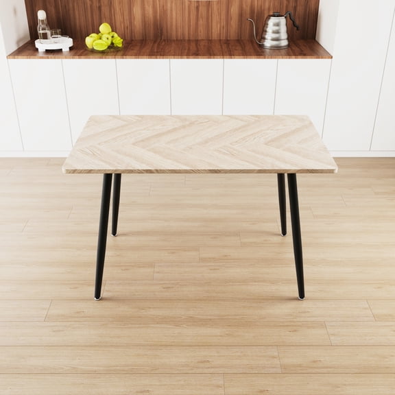Modern Rectangle Wood Color Table For Kitchen, Dining Room, Living Seats 4-6, Computer Desk, Office Scratch With Black Metal Legs, 4,