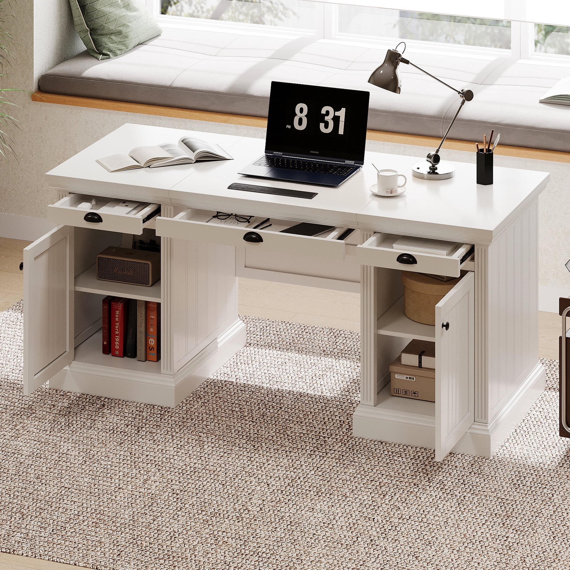 Modern Rectangle Writing Table with Cabinets | Large Space for ...