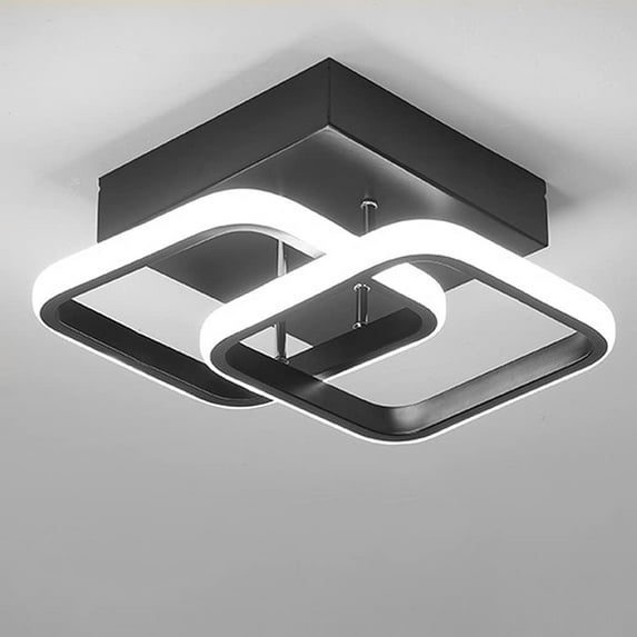 Modern Rectangular 2 LED Ceiling Light 22W Cool White Light 6000K Ceiling Light for Hallway Kitchen Living Room Studio(Black,1PCS)