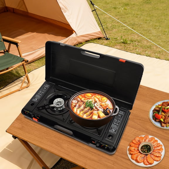 Modern Rectangular Black Portable Camping Stove Camping Stove with Baking Tray&Portable Case
