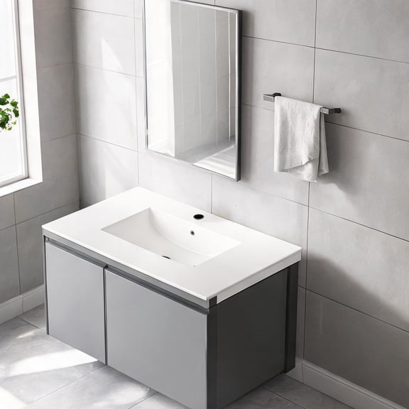 Modern Rectangular Ceramic Vanity Top in Clean White with Integrated Single Basin, 30-Inch for Bathroom