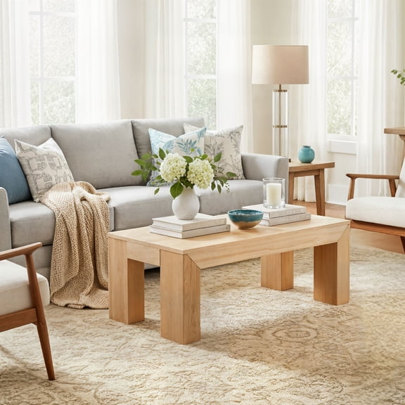 Modern Rectangular Coffee Table (40in x 20in / 1020mm x 510mm), Blonde Wirebrush