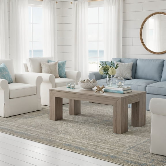 Modern Rectangular Coffee Table (40in x 20in / 1020mm x 510mm), Seashell Wirebrush