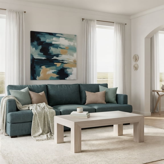 Modern Rectangular Coffee Table (48in x 24in / 1220mm x 610mm), White Sand Wirebrush