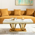 thumbnail image 1 of Modern Rectangular Coffee Table With Marble Pattern Top And Stainless Steel Base In Gold Mirror Finish, 51.61" X 27.55" 17.71 17.71" Dimension, 0.78" Thick Finish, 1 of 4