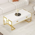 thumbnail image 1 of Modern Rectangular Coffee Table, Wood Center Table With Storage Drawers and Gold Metal Frame For Living Room Office Apartment, 1 of 11