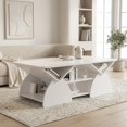 thumbnail image 1 of Modern Rectangular Coffee Table with Storage Shelves - White Engineered Wood, 1 of 10