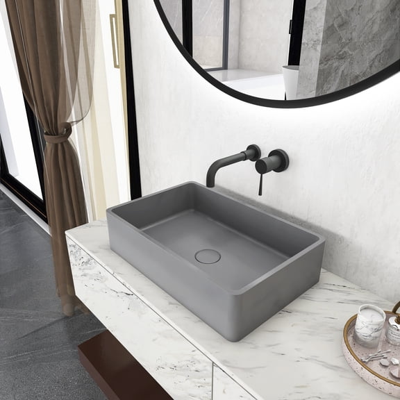 Modern Rectangular Concrete Vessel Bathroom Sink with Natural Gray Finish Durable Temperature Resistant Easy Clean Design for Contemporary Home Vanity
