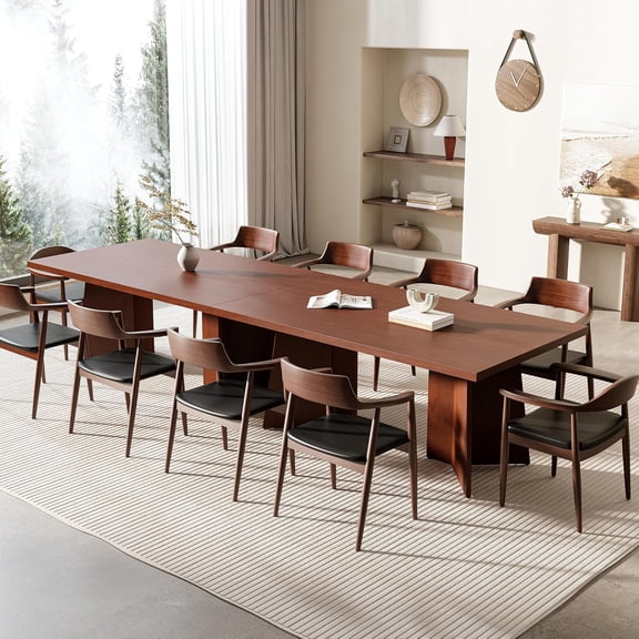 Modern Rectangular Dining Table for 6–8 - 71" Large Wooden Tabletop - Heavy Duty Metal Pedestal Legs - Farmhouse Style for Kitchen, Apartment, Conference Room
