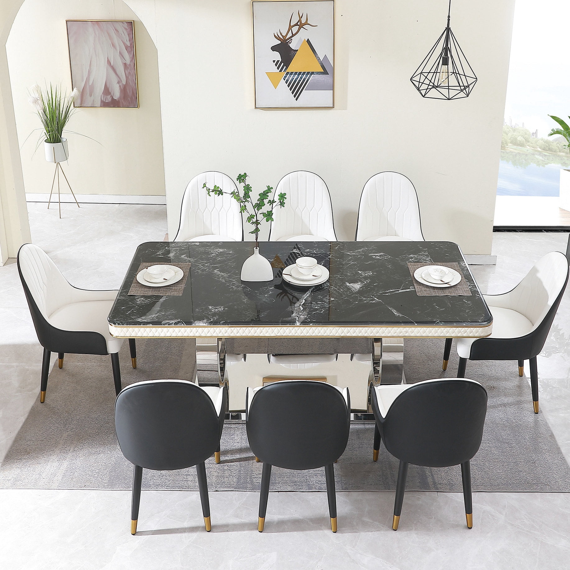 Modern Rectangular Dining Table | Ideal for Entertaining Guests | Faux ...