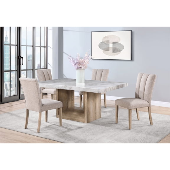 Modern Rectangular Dining Table Set | For Everyday Dining | Double Pedestal Table Base | Addresses Space Utilization Problems