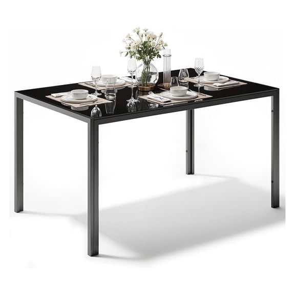 Modern Rectangular Dining Table XYT 47.25-Inch Black Tempered-Glass For Apartments Small Spaces Kitchen Furniture