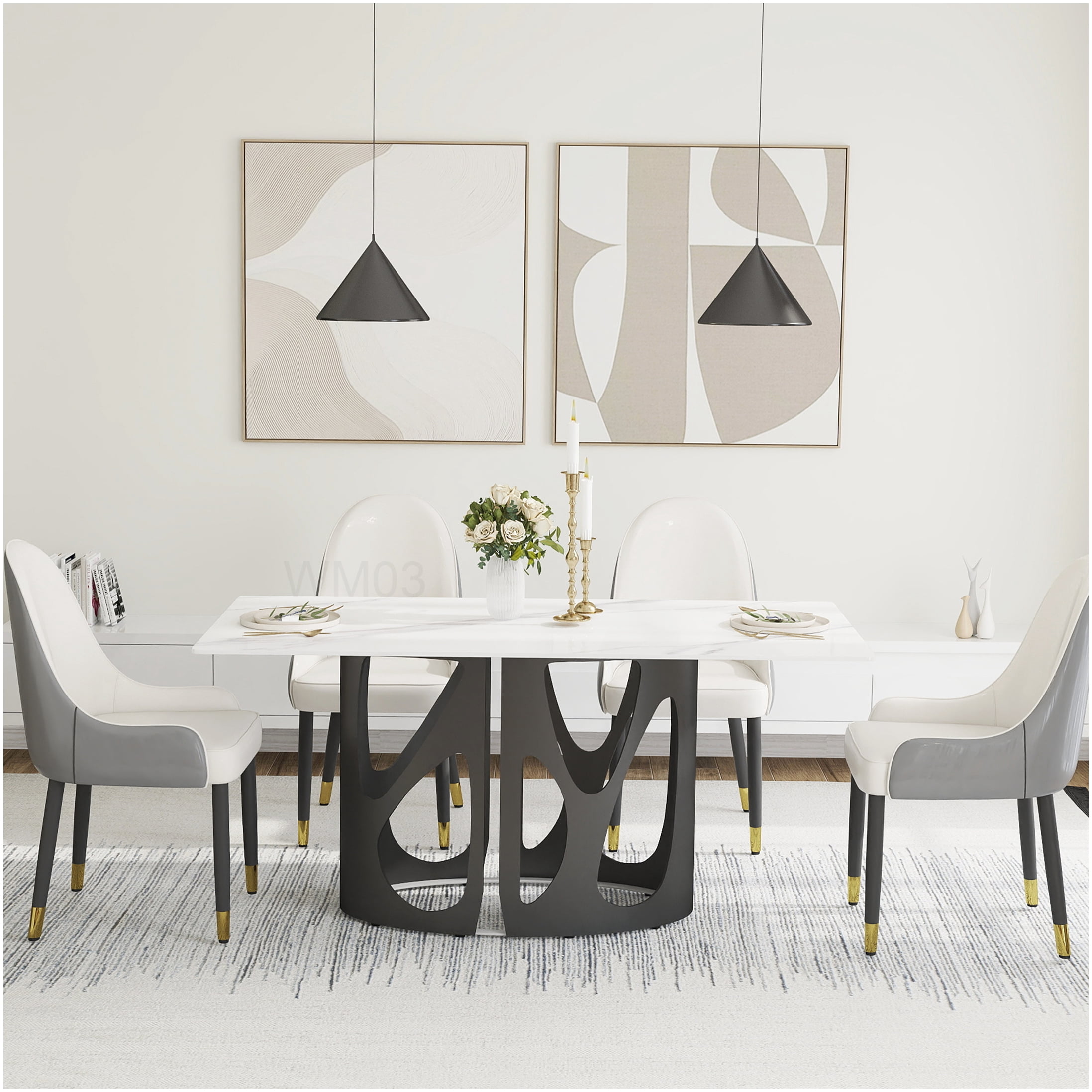 Modern Rectangular Dining Table for 6 with White Sintered Stone Top and ...