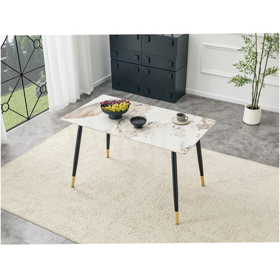 Modern Rectangular Dining Table with Sintered Stone Top - Heat & Scratch Resistant, Easy Assembly, Adjustable Legs (Pandora Beige)