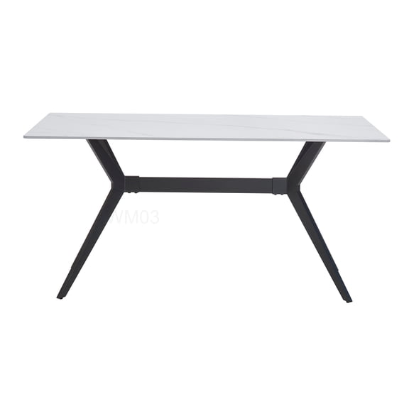 Modern Rectangular Dining Table with White Sintered Stone Top and Black Legs, Seats 6 for Kitchen and Dining Room