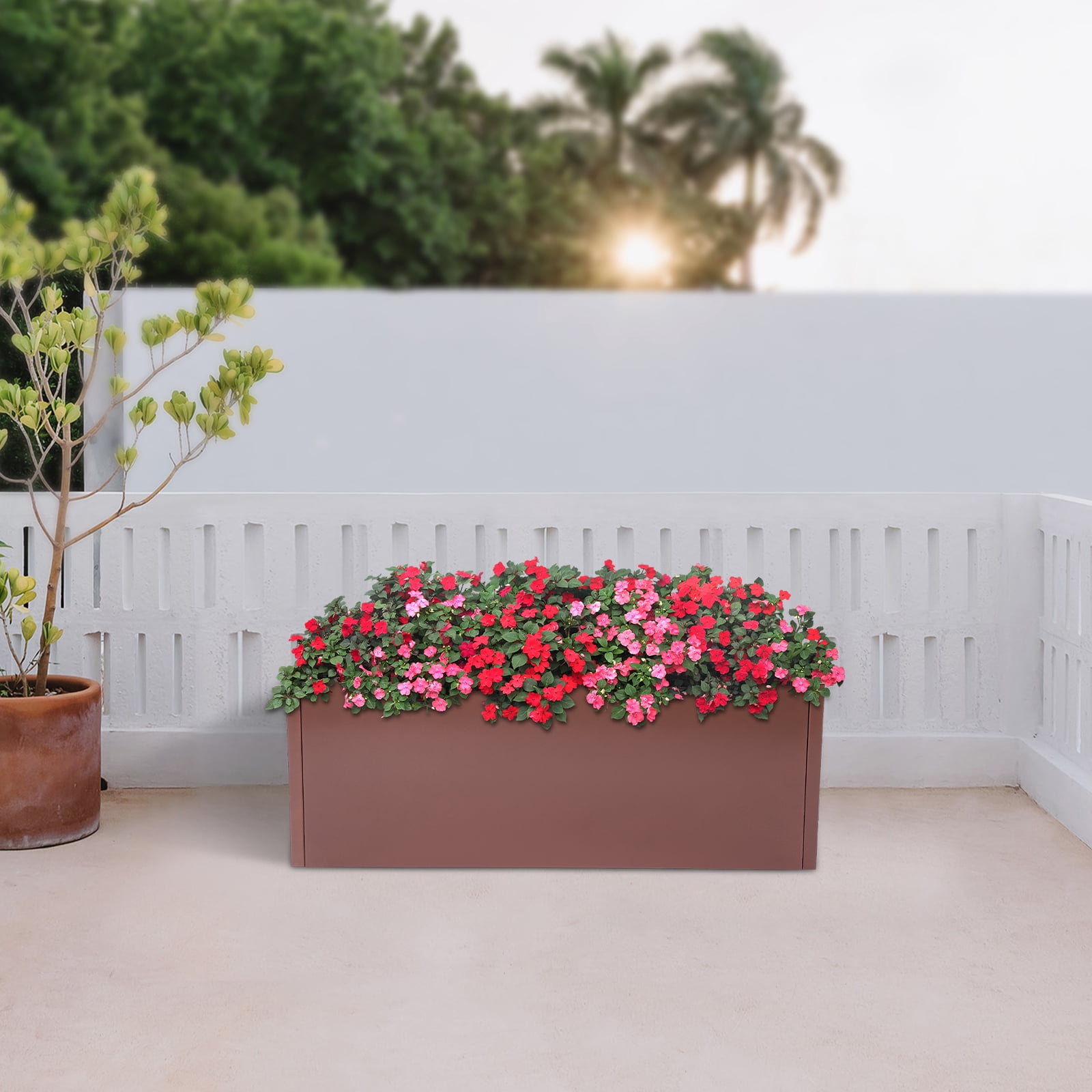 Modern Rectangular Flower Box, 38x15x15 in, Durable Steel with High-Temperature Painting, Smooth Edges, Tool-Free Assembly, Suitable for Balcony, Entrance, Deck