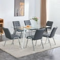 thumbnail image 1 of Modern Rectangular Glass Dining Table with 0.31" Tempered Glass Tabletop, Coating Metal Legs, Writing Table Desk, for Kitchen Dining Room, 63" W x 35.4" D x 30" H (Table   6 Chairs, Black), 1 of 7