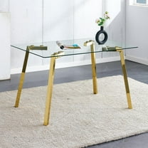 Modern Rectangular Glass Dining Table for 4-6, Tempered Glass Tabletop and Golden Metal Legs, Suitable for Kitchen, Dining Room, and Living Room, 51" X 31.5" X 29.5" (Golden)